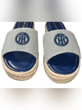 Tommy Hilfiger Navy & White Espadrille Slide Wedges